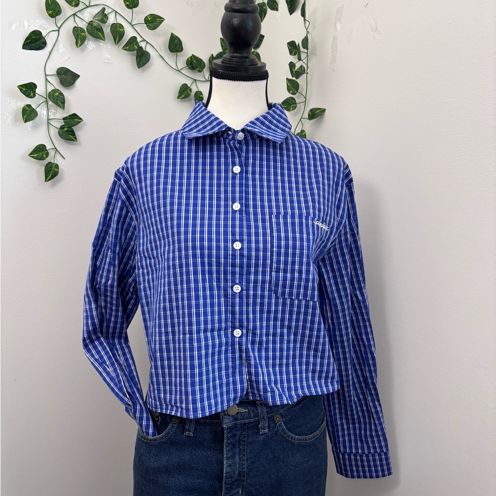 Blue Checkered Button-Up Shirt
